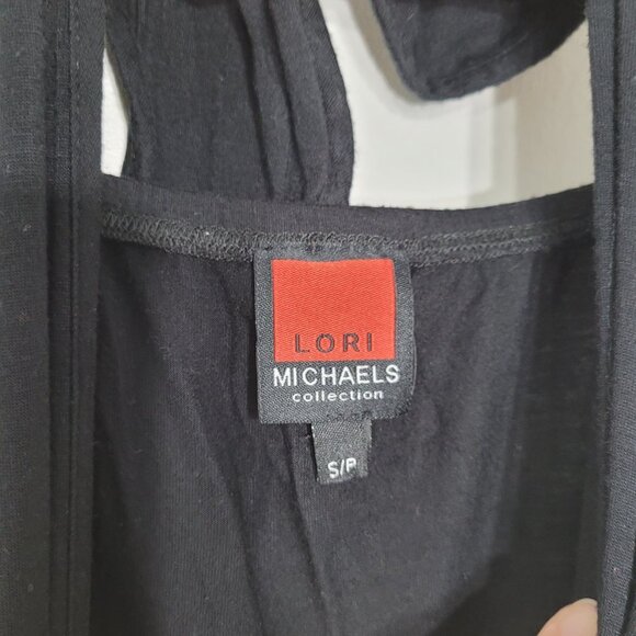 Lori Michaels | Black Full Length Halter Dress V-Neckline Faux Wrap Tie Waist S - Picture 7 of 10